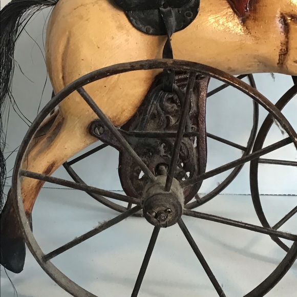 Rare Vintage Victorian 17x15in Wood & Cast iron Horse Children’s toy - Picture 4 of 10